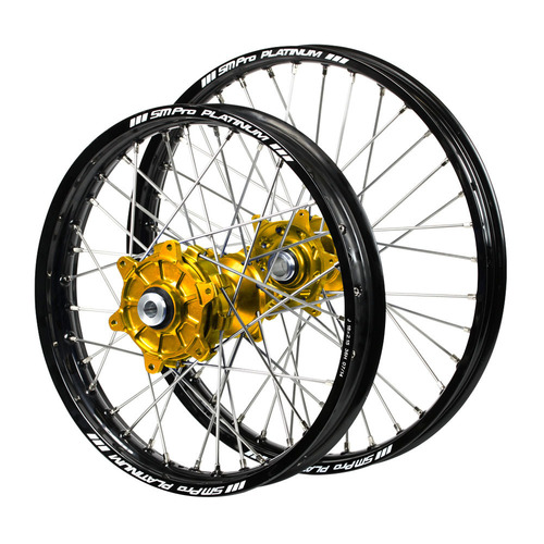 Honda Haan Cush Drive Gold Hubs / SM Pro Platinum Black Rims Wheel Set CRF 450 X 2005-2017 (21*1.6 / 19*2.15)