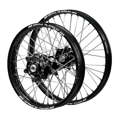 Honda Haan Cush Drive Black Hubs / SM Pro Platinum Black Rims Wheel Set CRF 450 X 2019-2024 (21*1.6 / 18*2.15 OE)