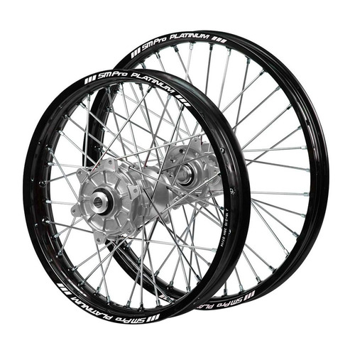 Honda Haan Cush Drive Silver Hubs / SM Pro Platinum Black Rims Wheel Set CRF 250 RX 2019-2024 (21*1.6 / 18*2.15 OE)