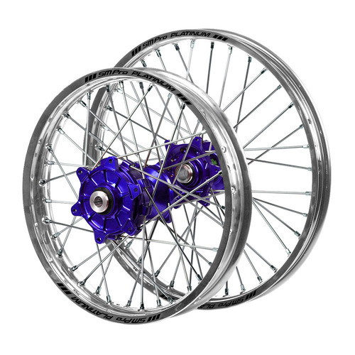 Honda Haan Cush Drive Blue Hubs / SM Pro Platinum Silver Rims Wheel Set CRF 250 R 2014-2024 (21*1.6 / 19*2.15)