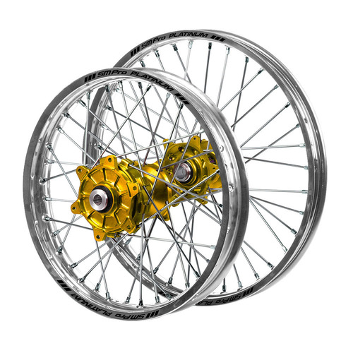 Honda Haan Cush Drive Gold Hubs / SM Pro Platinum Silver Rims Wheel Set CRF 450 RL (CRF 450 L) 2021-2024 (21*1.6 / 19*2.15)