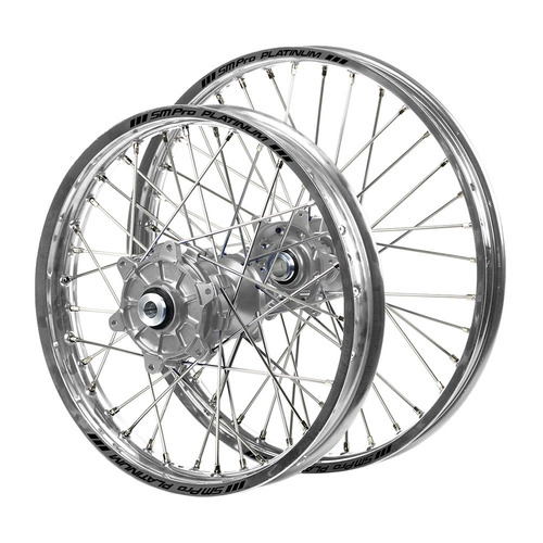 Honda Haan Cush Drive Silver Hubs / SM Pro Platinum Silver Rims Wheel Set CRF 250 R 2014-2024 (21*1.6 / 19*2.15)