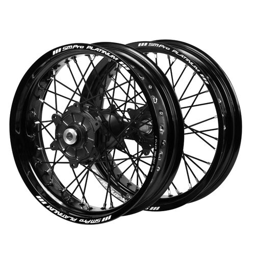 Honda Haan Cush Drive Black Hubs / SM Pro Platinum Black Rims Supermotard / Black Spokes Wheel Set CRF 250 R 2004-2013 (17*3.5 / 17*4.25)