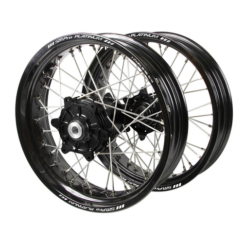 Honda Haan Cush Drive Black Hubs / SM Pro Platinum Black Rims Supermotard Wheel Set CRF 450 R 50th Anniversary 2023 (17*3.5 / 17*4.25)