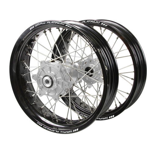 Honda Haan Cush Drive Silver Hubs / SM Pro Platinum Black Rims Supermotard Wheel Set CRF 250 RX 2019-2024 (17*3.5 / 17*4.25)