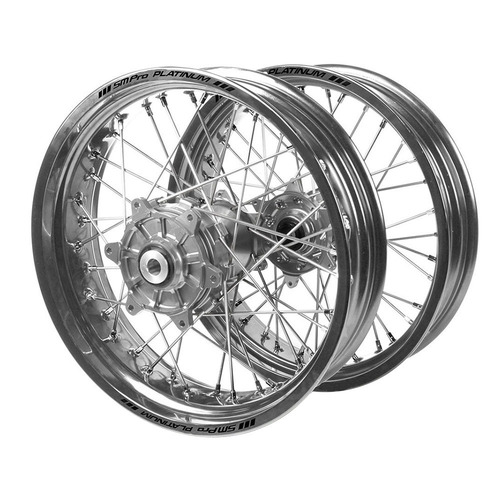 Honda Haan Cush Drive Silver Hubs / SM Pro Platinum Silver Rims Supermotard Wheel Set CRF 450 X 2005-2017 (17*3.5 / 17*4.25)