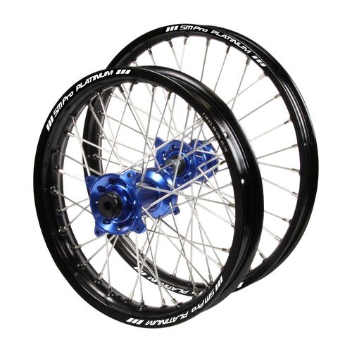 Kawasaki Haan Blue Hubs / SM Pro Platinum Junior Black Rims Wheel Set KX 100 Monster Energy (Big Wheel) 2009 (19*1.40 / 16*1.85 OE)