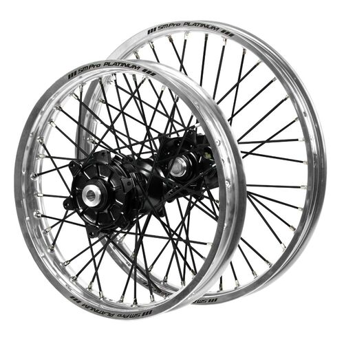 Kawasaki Haan Cush Drive Black Hubs / SM Pro Platinum Silver Rims / Black Spokes Wheel Set KX 250 F Monster Energy 2009 (21*1.6 / 19*1.85 OE)