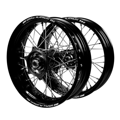 Kawasaki Haan Black Hubs / SM Pro Platinum Black Rims Supermotard Wheel Set