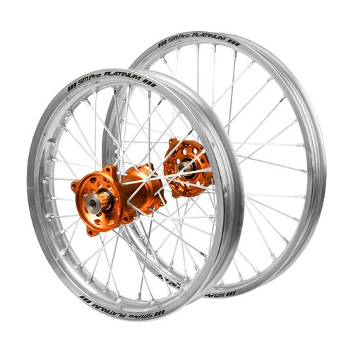 KTM Haan Orange Hubs / SM Pro Platinum Junior Silver Rims Wheel Set 65 SX 2002-2015 (14*1.6 / 12*1.6 OE)