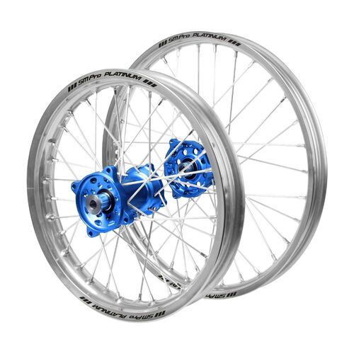 Gas Gas Haan Blue Hubs / SM Pro Platinum Junior Silver Rims Wheel Set