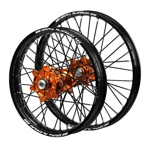 Husaberg Haan Cush Drive Orange Hubs / SM Pro Platinum Black Rims / Black Spokes Wheel Set FSE 650 2003-2012 (21*1.6 / 18*2.15)