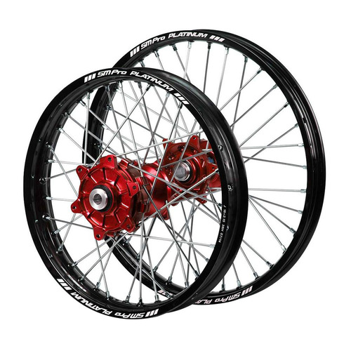 Gas Gas Haan Cush Drive Red Hubs / SM Pro Platinum Black Rims Wheel Set MC 125 2021-2023 (21*1.6 / 18*2.15)