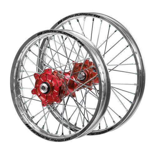 Gas Gas Haan Cush Drive Red Hubs / SM Pro Platinum Silver Rims Wheel Set EC 350 F 2021-2023 (21*1.6 / 18*2.15 OE)