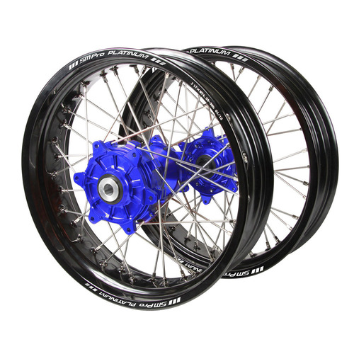 Husaberg Haan Cush Drive Blue Hubs / SM Pro Platinum Black Rims Supermotard Wheel Set FC 550 2003-2012 (17*3.5 / 17*4.25)