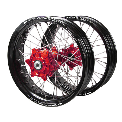 Gas Gas Haan Cush Drive Red Hubs / SM Pro Platinum Black Rims Supermotard Wheel Set MC 250 2022-2023 (17*3.5 / 17*4.25)