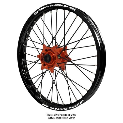 KTM 950-990 Adventure Haan Orange Hubs / SM Pro Platinum Black Rims / Black Spokes Front Wheel 950 ADVENTURE 2003-2014 (17*3.5)