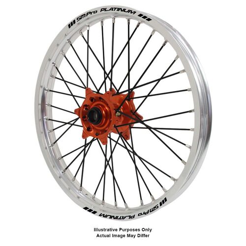 KTM 950-990 Adventure Haan Orange Hubs / SM Pro Platinum Silver Rims / Black Spokes Front Wheel 950 ADVENTURE 2003-2014 (17*3.5)