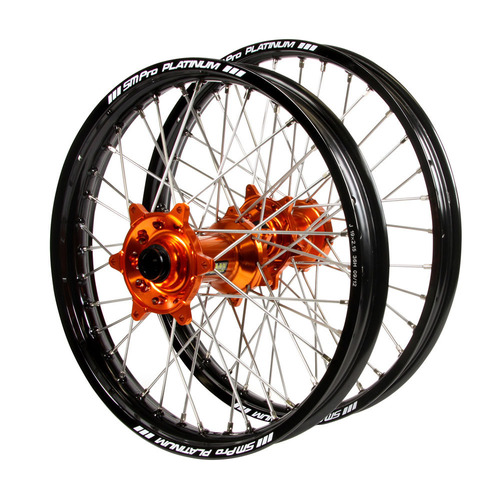 Gas Gas Haan Orange Hubs / SM Pro Platinum Black Rims Wheel Set MC 125 2021-2023 (21*1.6 / 18*2.15)