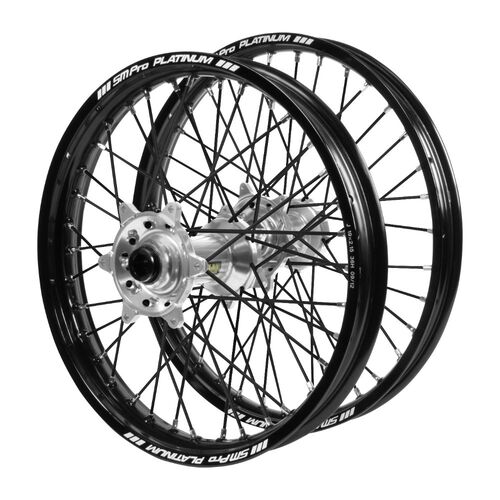 Gas Gas Haan Silver Hubs / SM Pro Platinum Black Rims / Black Spokes Wheel Set MC 125 2021-2023 (21*1.6 / 18*2.15)