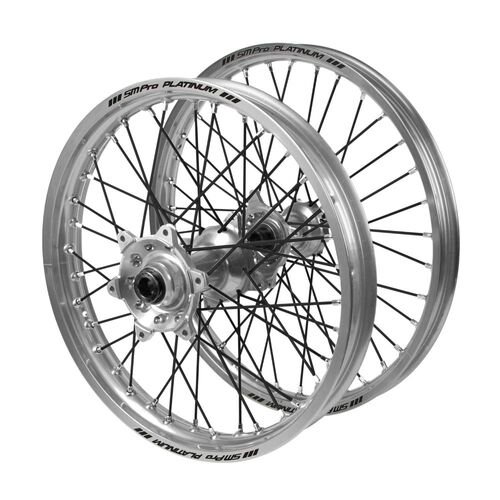 Gas Gas Haan Silver Hubs / SM Pro Platinum Silver Rims / Black Spokes Wheel Set MC 125 2021-2023 (21*1.6 / 18*2.15)