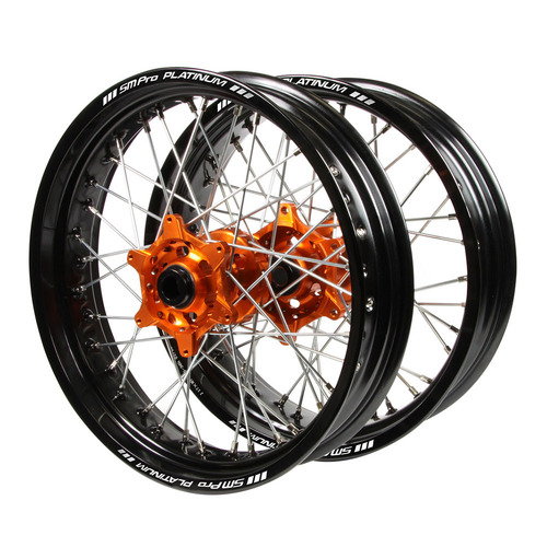 Gas Gas Haan Orange Hubs / SM Pro Platinum Black Rims Supermotard Wheel Set MC 125 2021-2023 (17*3.5 / 17*4.25)