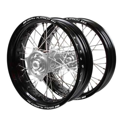 Gas Gas Haan Silver Hubs / SM Pro Platinum Black Rims Supermotard Wheel Set MC 125 2021-2023 (17*3.5 / 17*4.25)