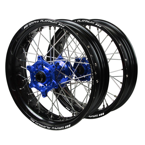 Suzuki Haan Blue Hubs / SM Pro Platinum Black Rims Supermotard Wheel Set