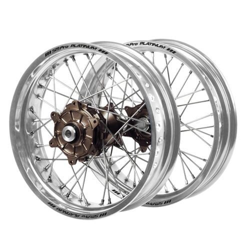 Yamaha Haan Cush Drive Magnesium Hubs / SM Pro Platinum Silver Rims Supermotard Wheel Set