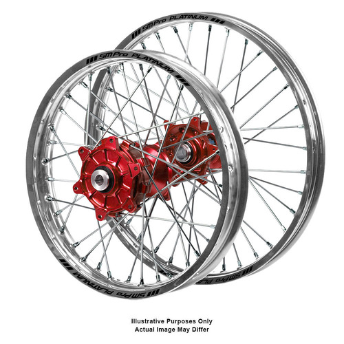 Yamaha Adventure Haan Red Hubs / SM Pro Platinum Silver Rims Wheel Set XTZ 690 TENERE (T7) 2019-2024 (17*3.50 / 17*4.25)