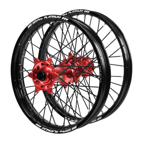 Gas Gas Haan Red Hubs / SM Pro Platinum Black Rims / Black Spokes Wheel Set MC 250 2022-2023 (21*1.6 / 18*2.15)