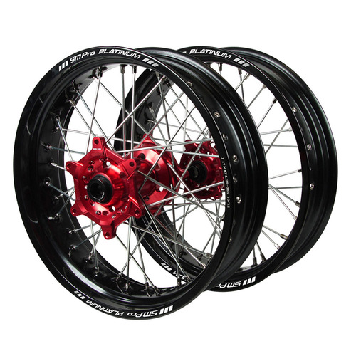 Gas Gas Haan Red Hubs / SM Pro Platinum Black Rims Supermotard Wheel Set MC 250 2022-2023 (17*3.5 / 17*4.25)