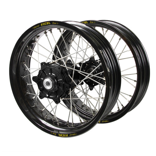 KTM Haan Cush Drive Black Hubs / Excel Black Rims Supermoto Wheel Set