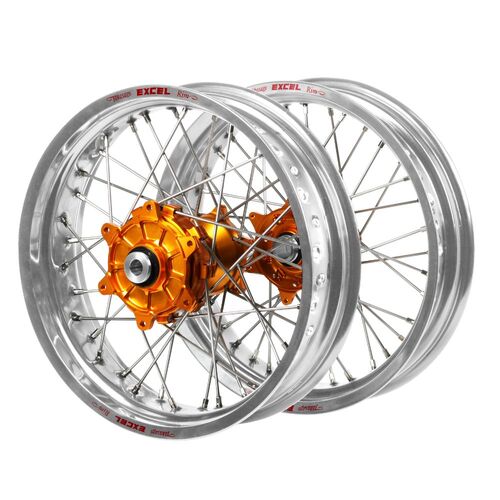 KTM Haan Cush Drive Orange Hubs / Excel Silver Rims Supermoto Wheel Set