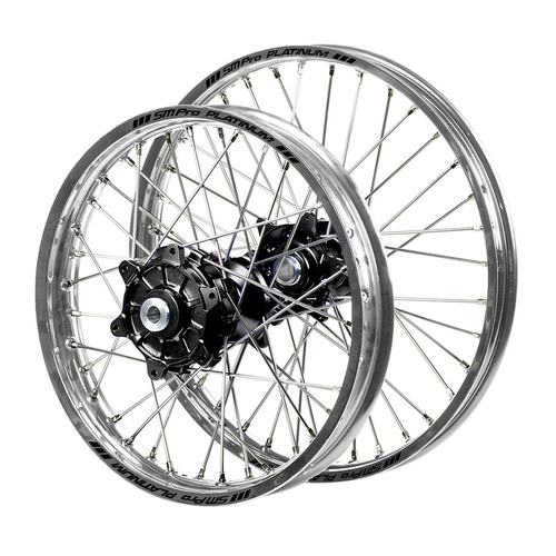 Gas Gas Haan Cush Drive Black Hubs / SM Pro Platinum Silver Rims Wheel Set EC 300 2021-2023 (21*1.6 / 19*2.15)