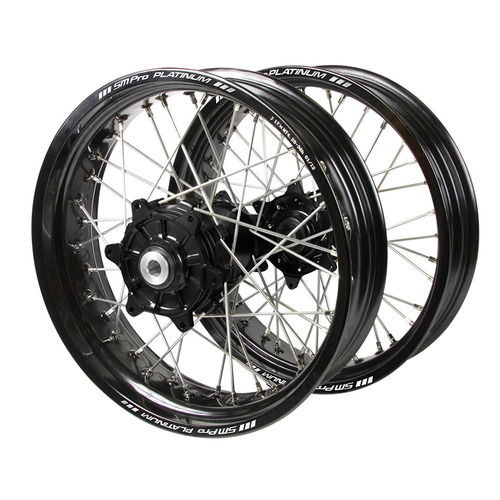 Kawasaki Haan Cush Drive Black Hubs / SM Pro Platinum Black Rims Supermotard Wheel Set