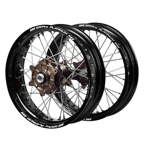 Kawasaki Haan Cush Drive Magnesium Hubs / SM Pro Platinum Black Rims Supermotard Wheel Set