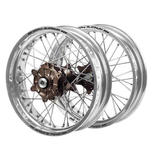 Kawasaki Haan Cush Drive Magnesium Hubs / SM Pro Platinum Silver Rims Supermotard Wheel Set
