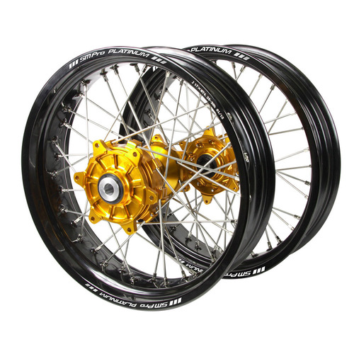 KTM Haan Cush Drive Gold Hubs / SM Pro Platinum Black Rims Supermotard Wheel Set