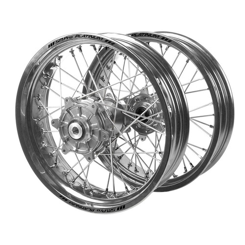 KTM Haan Cush Drive Silver Hubs / SM Pro Platinum Silver Rims Supermotard Wheel Set