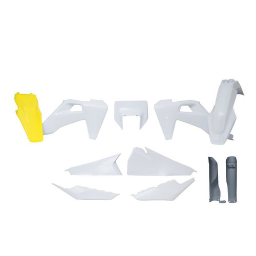 Rtech Husqvarna White/Yellow Plastic Kit TE 150 I 2022 (With Headlight Surround & Fork Proctectors)