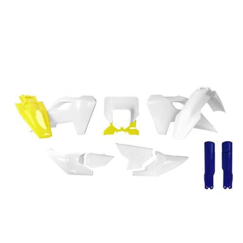 Rtech Husqvarna White/Yellow Plastic Kit TE 300 PRO 2024 (With Headlight Surround & Fork Proctectors)