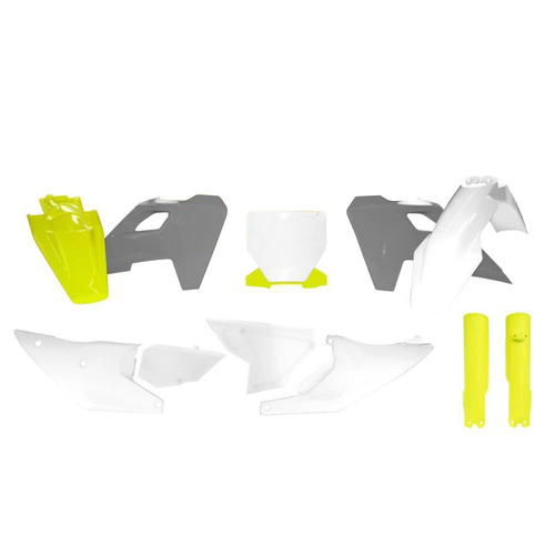 Rtech Husqvarna White/Grey/Yellow (024) Plastic Kit FC 350 2023 (8 Piece Kit Includes Fork Protectors)