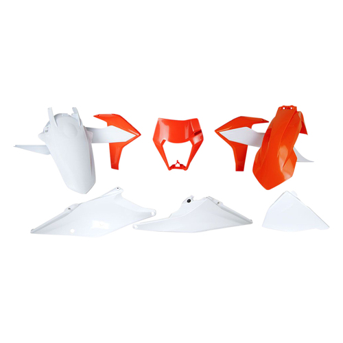 Rtech KTM Orange/White Plastic Kit 150 EXC 2023 (With Headlight Surround)