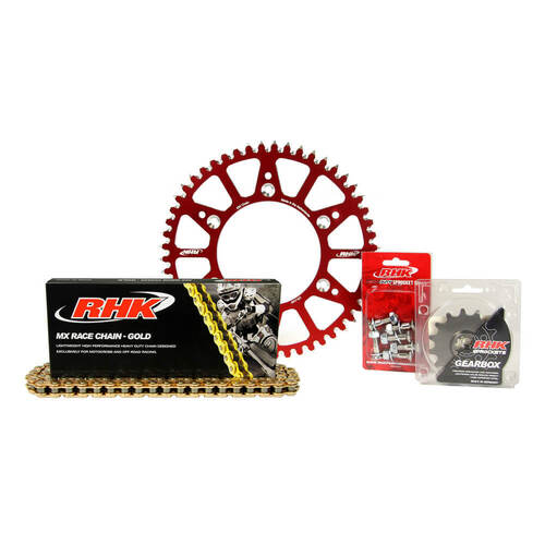 RHK Gas Gas Gold MX Chain & Red Alloy Sprocket Kit