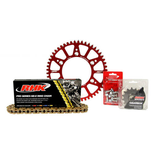 RHK Gas Gas Gold HD-X Ring Chain & Red Alloy Sprocket Kit