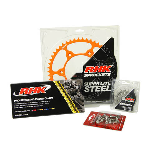 RHK Gas Gas EC 250 2021-2024 (13/45) Gold HD-X Ring Chain & Orange Super Lite Steel Sprocket Kit