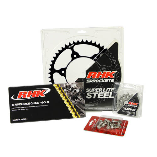 RHK Gas Gas EC 250 2021-2024 (13/45) Gold O-Ring Chain & Black Super Lite Steel Sprocket Kit