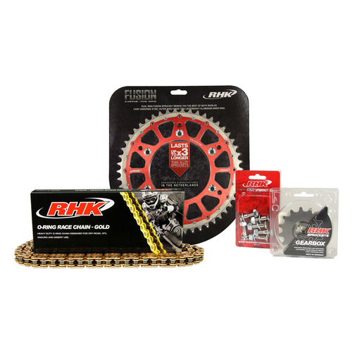 RHK Gas Gas MC 125 2021-2024 (13/48) Gold O-Ring Chain & Red Fusion Sprocket Kit