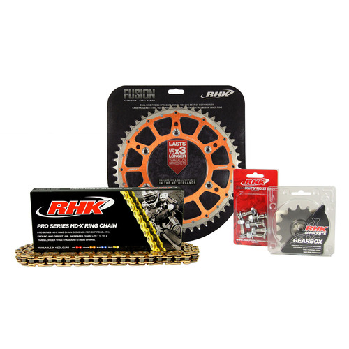 RHK Gas Gas MC 125 2021-2024 (13/49) Gold HD-X Ring Chain & Orange Fusion Sprocket Kit